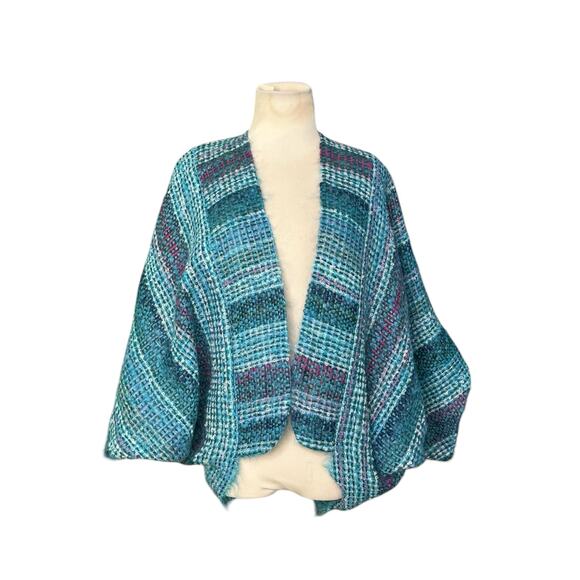 NESSA WARNER teal Handwoven Wool Open front Shrug Sweater Jacket One Size - Picture 9 of 16